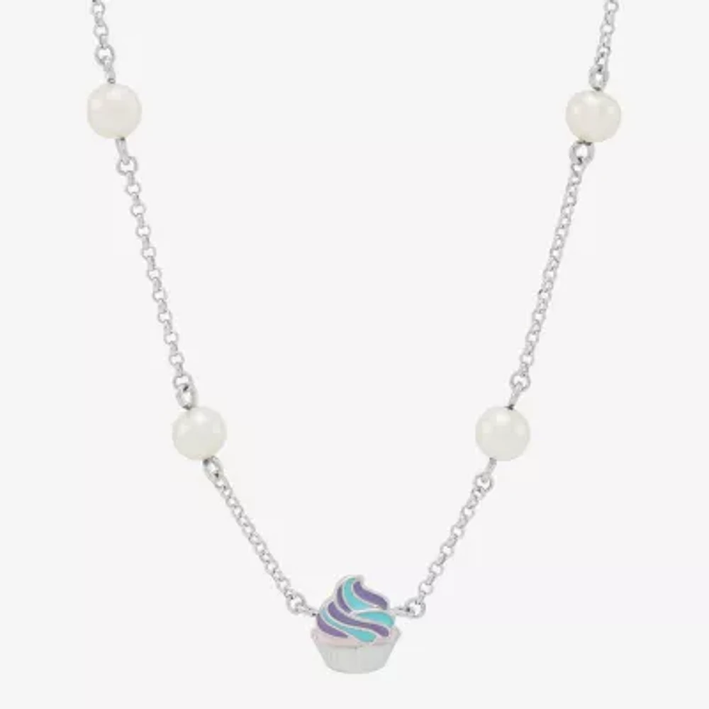 Cupcake Womens Dyed White Cultured Freshwater Pearl Sterling Silver Pendant Necklace