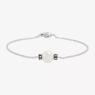 Dyed White Cultured Freshwater Pearl Sterling Silver Charm Bracelet