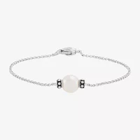 Dyed White Cultured Freshwater Pearl Sterling Silver Charm Bracelet