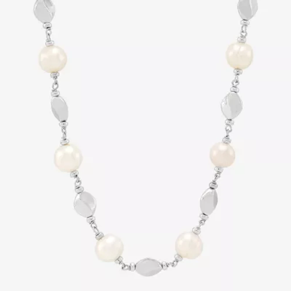 Womens Dyed White Cultured Freshwater Pearl Sterling Silver Strand Necklace