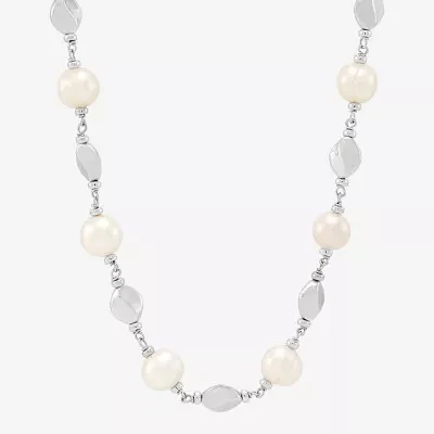 Womens Dyed White Cultured Freshwater Pearl Sterling Silver Strand Necklace