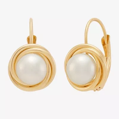 Dyed White Cultured Freshwater Pearl 14K Gold Knot Drop Earrings