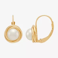 Dyed White Cultured Freshwater Pearl 14K Gold Knot Drop Earrings