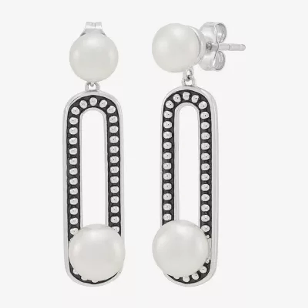 Dyed White Cultured Freshwater Pearl Sterling Silver Paperclip Drop Earrings