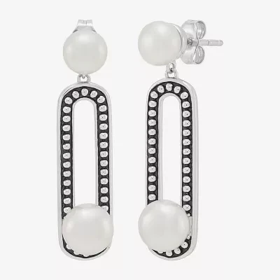 Dyed White Cultured Freshwater Pearl Sterling Silver Paperclip Drop Earrings