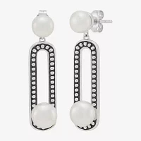 Dyed White Cultured Freshwater Pearl Sterling Silver Paperclip Drop Earrings