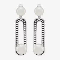 Dyed White Cultured Freshwater Pearl Sterling Silver Paperclip Drop Earrings