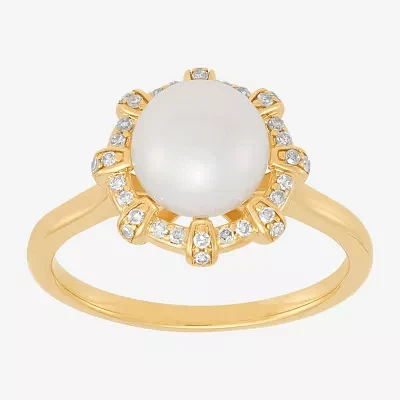 Womens 1/8 CT. T.W. 8-8.5MM Dyed White Cultured Freshwater Pearl 10K Gold Cocktail Ring