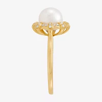 Womens 1/8 CT. T.W. 8-8.5MM Dyed White Cultured Freshwater Pearl 10K Gold Cocktail Ring