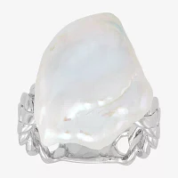 Womens Dyed White Cultured Freshwater Pearl Sterling Silver Cocktail Ring