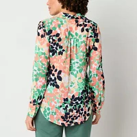 Liz Claiborne Womens Long Sleeve Regular Fit Button-Down Shirt