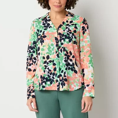 Liz Claiborne Womens Long Sleeve Regular Fit Button-Down Shirt