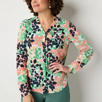 Liz Claiborne Womens Long Sleeve Regular Fit Button-Down Shirt