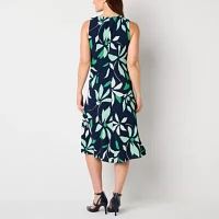 Liz Claiborne Womens Sleeveless Floral Midi A-Line Dress