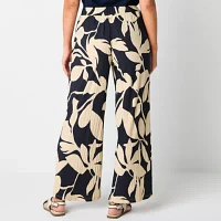Liz Claiborne Womens Mid Rise Wide Leg Easy-on + Easy-off Seated Wear Pull-On Pants