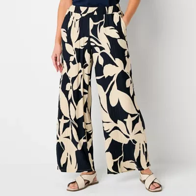 Liz Claiborne Womens Mid Rise Wide Leg Easy-on + Easy-off Seated Wear Pull-On Pants