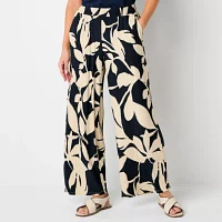 Liz Claiborne Womens Mid Rise Wide Leg Easy-on + Easy-off Seated Wear Pull-On Pants