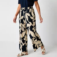 Liz Claiborne Womens Mid Rise Wide Leg Easy-on + Easy-off Seated Wear Pull-On Pants