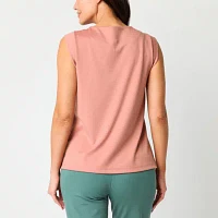 Liz Claiborne Womens Keyhole Neck Sleeveless Blouse