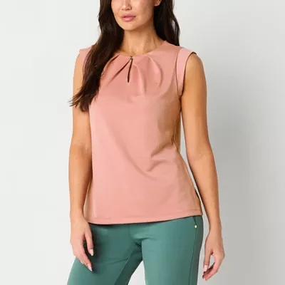 Liz Claiborne Womens Keyhole Neck Sleeveless Blouse