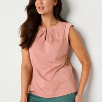Liz Claiborne Womens Keyhole Neck Sleeveless Blouse