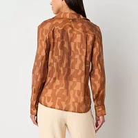 Worthington Womens Long Sleeve Oversized Button-Down Shirt