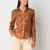 Worthington Womens Long Sleeve Oversized Button-Down Shirt