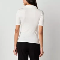 Worthington Womens Y Neck Short Sleeve Polo Shirt