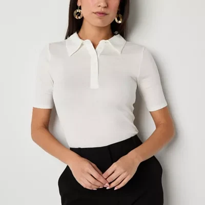 Worthington Womens Y Neck Short Sleeve Polo Shirt