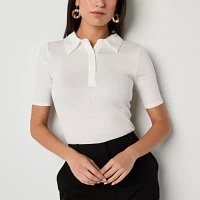 Worthington Womens Y Neck Short Sleeve Polo Shirt