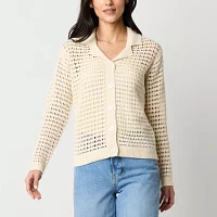 a.n.a Womens Long Sleeve Button Front Pointelle Cardigan