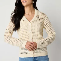 a.n.a Womens Long Sleeve Button Front Pointelle Cardigan