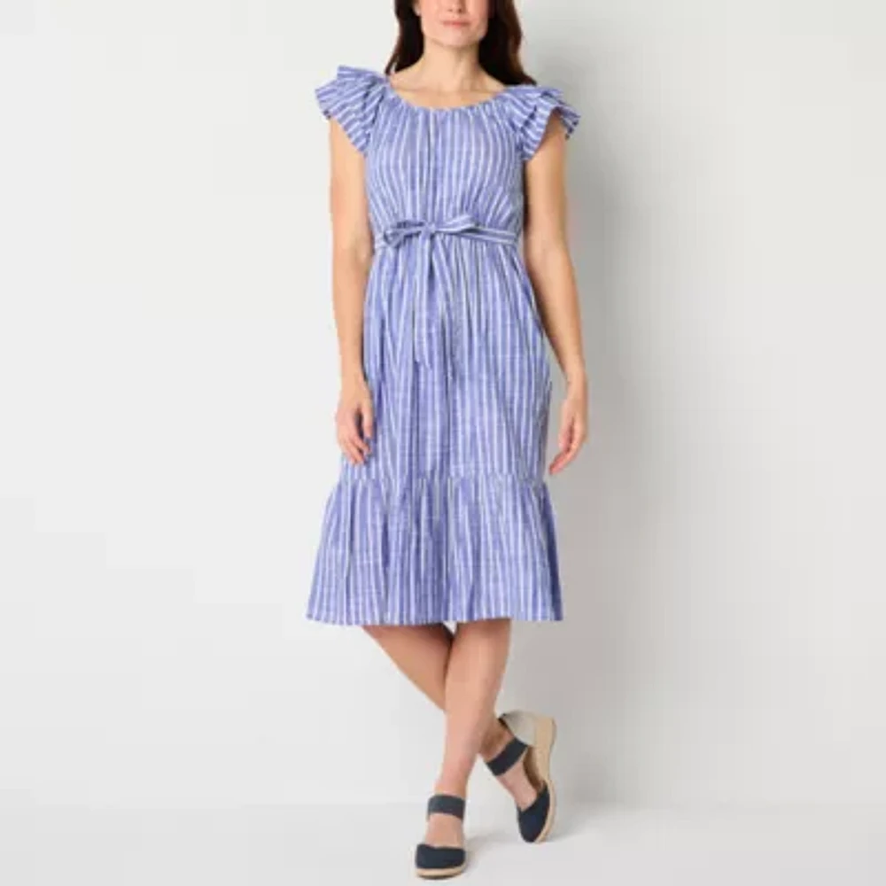 St. John's Bay Womens Sleeveless Striped Shirt Dress