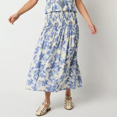 a.n.a Smocked Waist Womens Midi A-Line Skirt