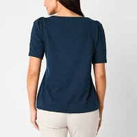 Liz Claiborne Womens Crew Neck Short Sleeve Blouse