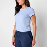 Liz Claiborne Womens Crew Neck Short Sleeve Blouse