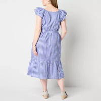 St. John's Bay Womens Sleeveless Striped Shirt Dress Plus