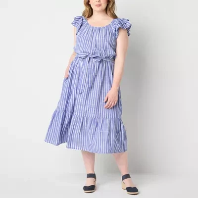 St. John's Bay Womens Sleeveless Striped Shirt Dress Plus