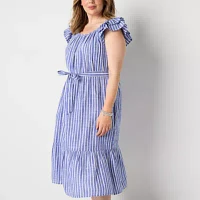 St. John's Bay Womens Sleeveless Striped Shirt Dress Plus