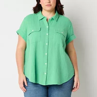 a.n.a Plus Womens Short Sleeve Regular Fit Button-Down Shirt