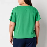 Liz Claiborne Plus Womens Short Sleeve Regular Fit Button-Down Shirt
