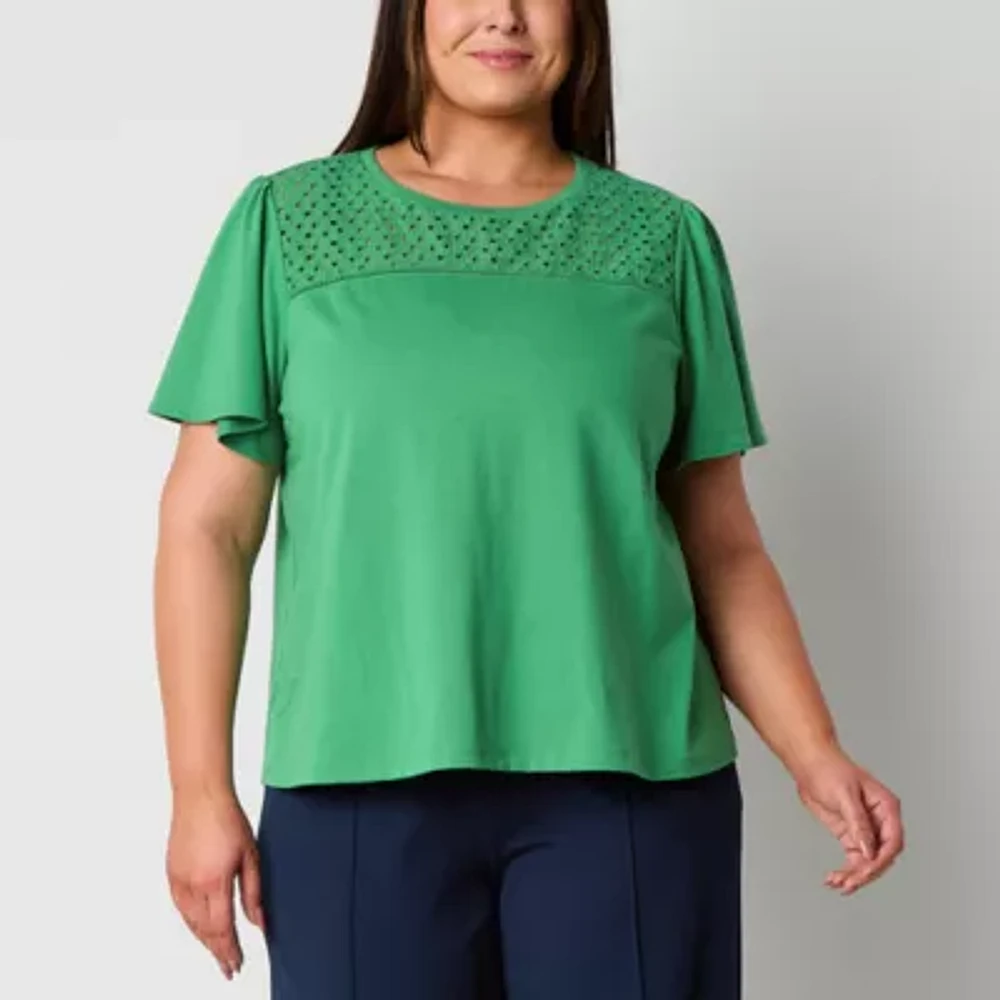 Liz Claiborne Plus Womens Short Sleeve Regular Fit Button-Down Shirt