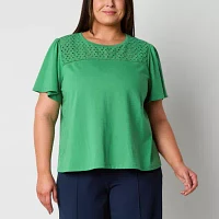 Liz Claiborne Plus Womens Short Sleeve Regular Fit Button-Down Shirt