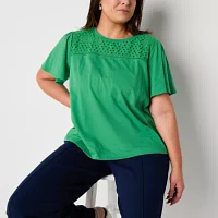 Liz Claiborne Plus Womens Short Sleeve Regular Fit Button-Down Shirt