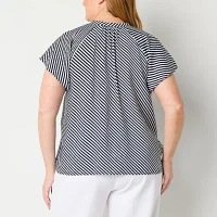 Liz Claiborne Plus Womens Short Sleeve Regular Fit Button-Down Shirt