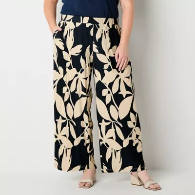 Liz Claiborne-Plus Womens Mid Rise Wide Leg Pull-On Pants