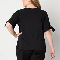 Liz Claiborne Plus Womens V Neck Short Sleeve Blouse