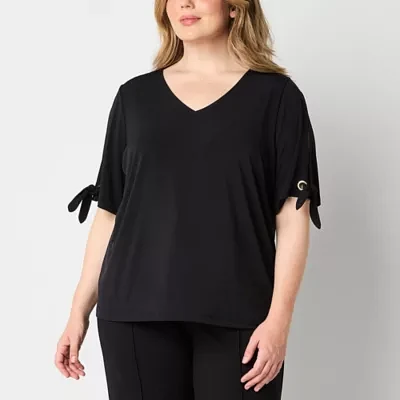 Liz Claiborne Plus Womens V Neck Short Sleeve Blouse