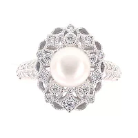 DiamonArt® Cubic Zirconia and Cultured Freshwater Pearl Sterling Silver Ring