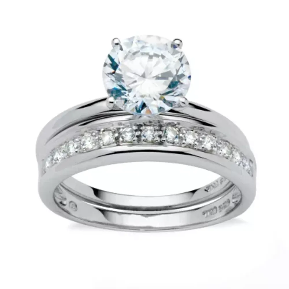 DiamonArt® Womens 1/ CT. T.W. White Cubic Zirconia Platinum Over Silver Round Bridal Set